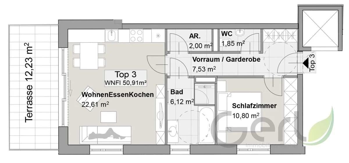 2-Zimmer-Wohnung kaufen in Salzburg-Umgebung – 51,19 m², € 420.000 – Bild 5 von 7