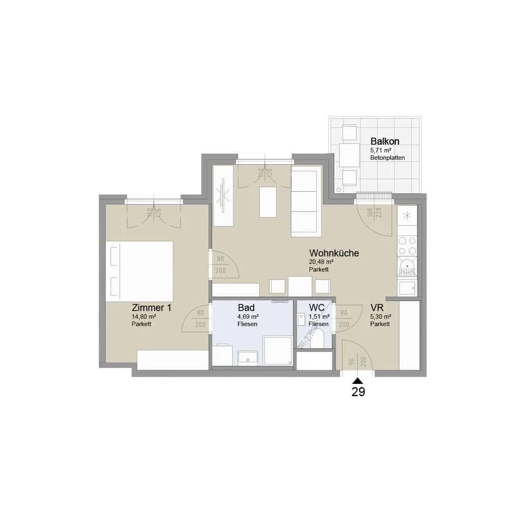 2-Zimmer-Wohnung kaufen in Wien – 46,78 m², € 356.000 – Bild 2 von 15