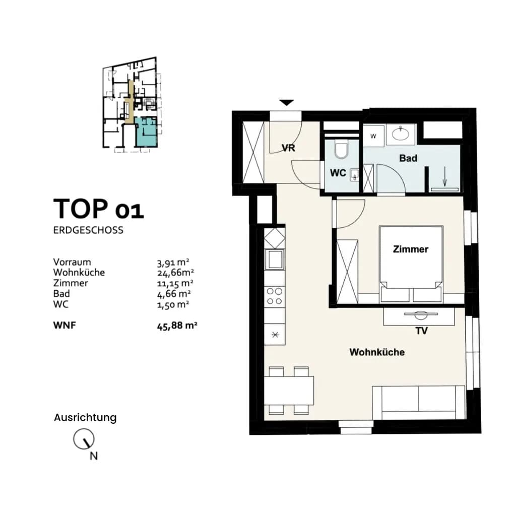 2-Zimmer-Wohnung kaufen in Wien – 45,88 m², € 228.421 – Bild 8 von 8