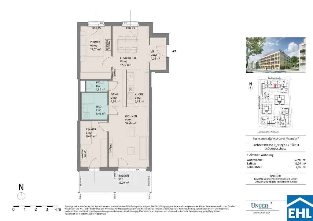 3-Zimmer-Wohnung mieten in Tulln – 77,97 m², € 1.130 – Bild 10 von 10