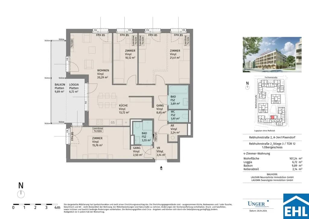 4-Zimmer-Wohnung mieten in Tulln – 107,24 m², € 1.495 – Bild 9 von 9