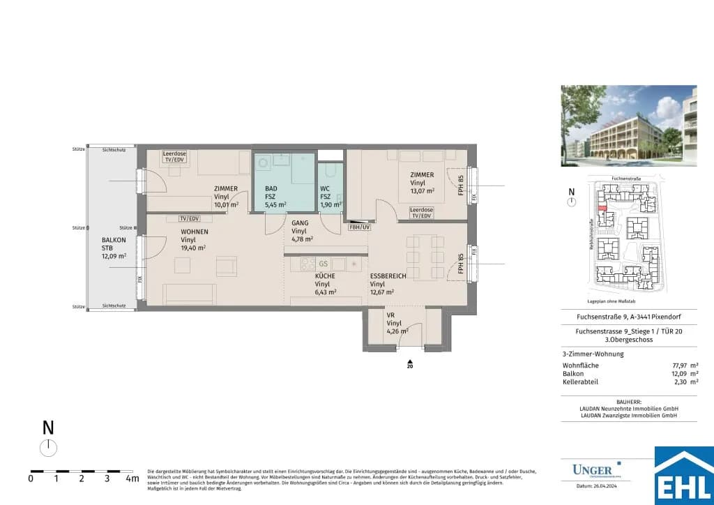 3-Zimmer-Wohnung mieten in Tulln – 78,37 m², € 1.135 – Bild 20 von 20