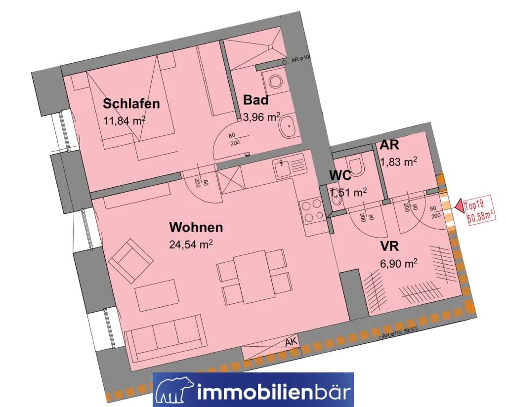 2-Zimmer-Wohnung kaufen in Linz – 50,58 m², € 175.000 – Bild 11 von 11