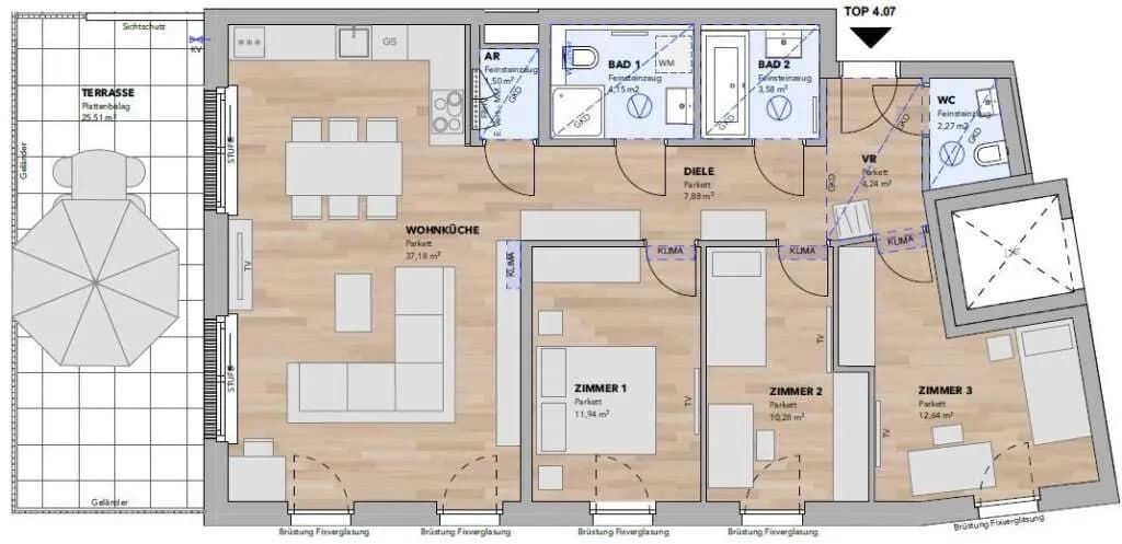 4-Zimmer-Wohnung kaufen in Sankt Pölten Land – 95,66 m², € 679.800 – Bild 3 von 15