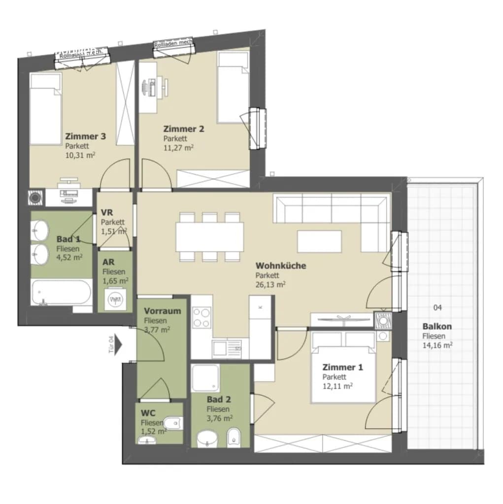 4-Zimmer-Wohnung kaufen in Tulln – 76,55 m², € 368.000 – Bild 23 von 24