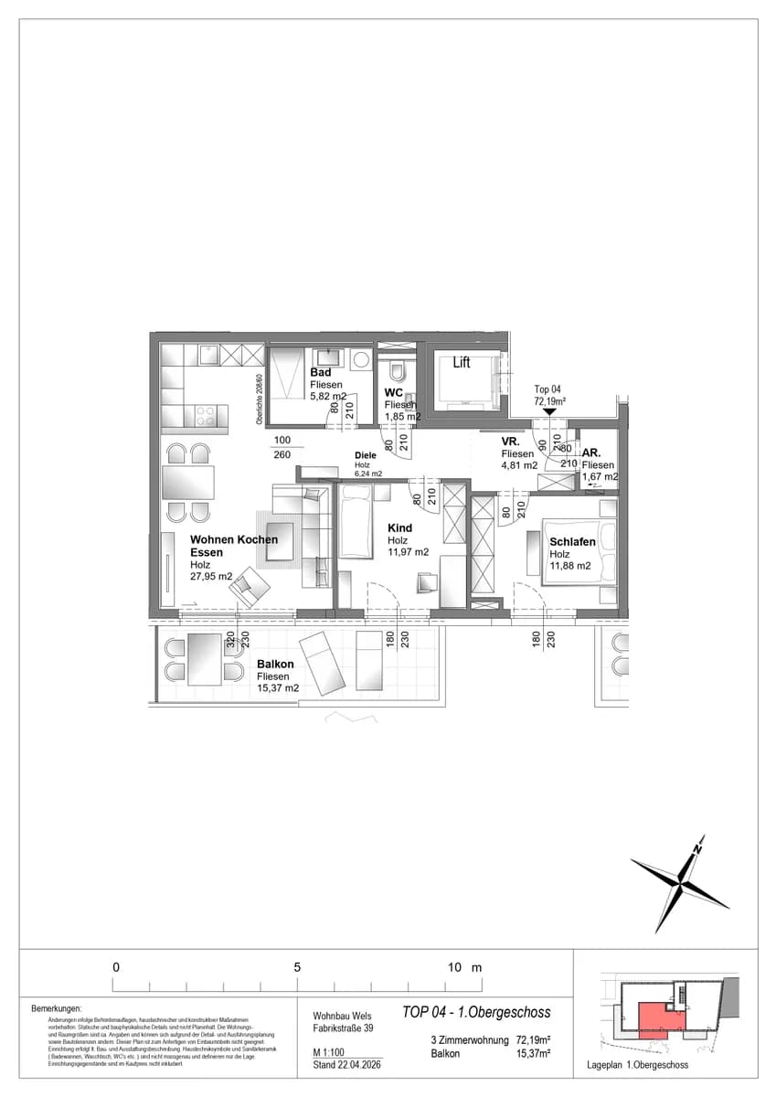 3-Zimmer-Wohnung mieten in Wels – 72,19 m², € 1.252 – Bild 2 von 17