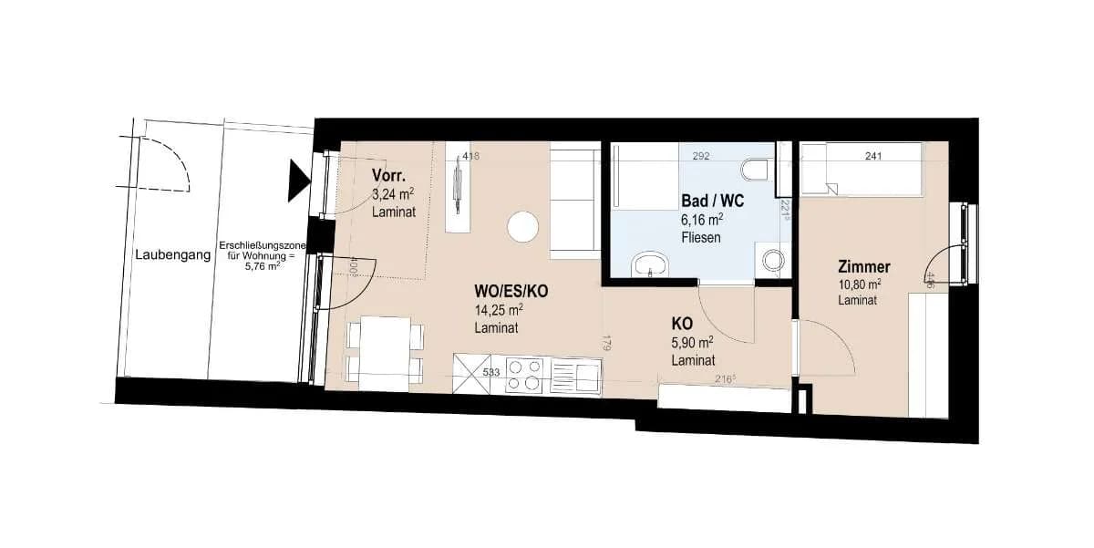2-Zimmer-Wohnung mieten in Graz – 40,35 m², € 634