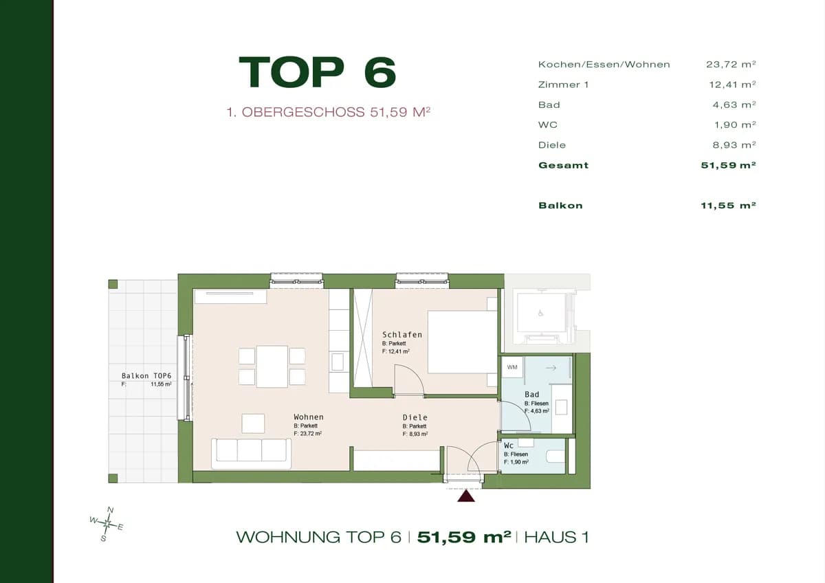 2-Zimmer-Wohnung kaufen in Graz – 51,58 m², € 350.744 – Bild 2 von 7