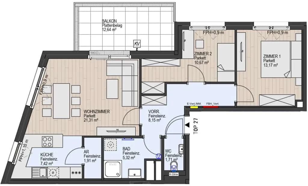 3-Zimmer-Wohnung kaufen in Wien – 69,66 m², € 486.000 – Bild 3 von 11