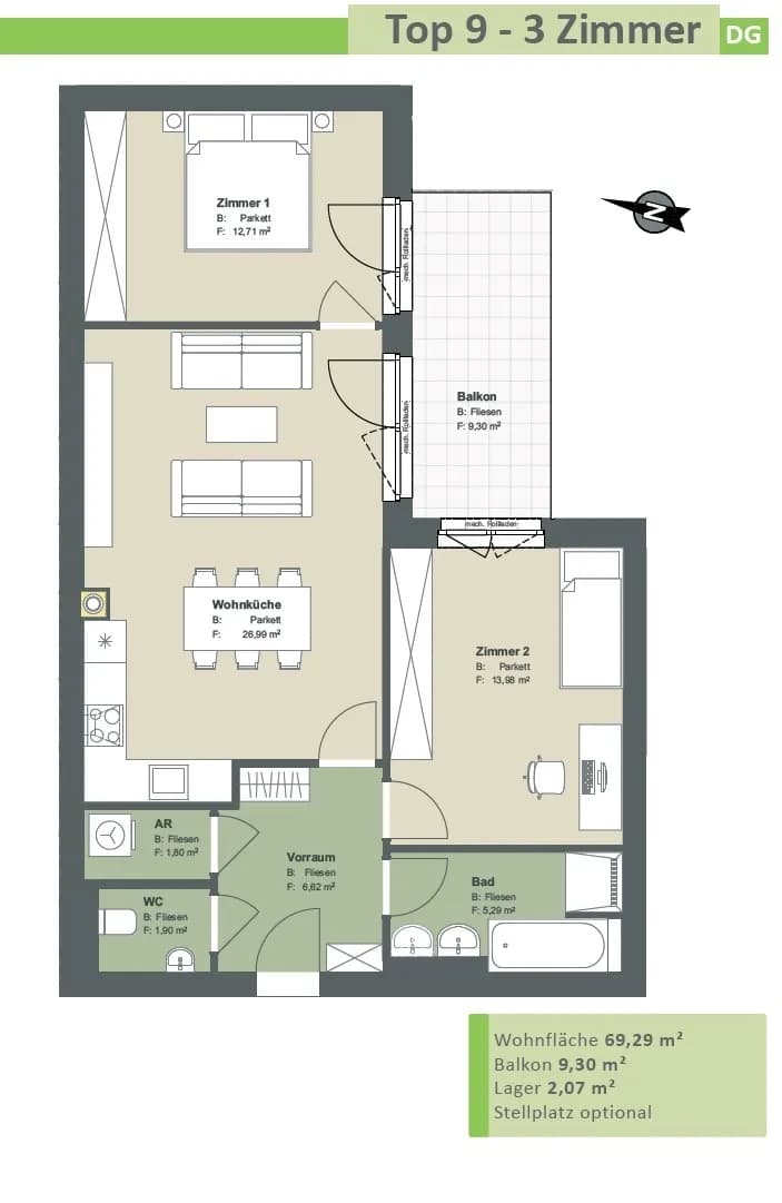 3-Zimmer-Wohnung kaufen in Tulln – 69,29 m², € 329.000 – Bild 7 von 23