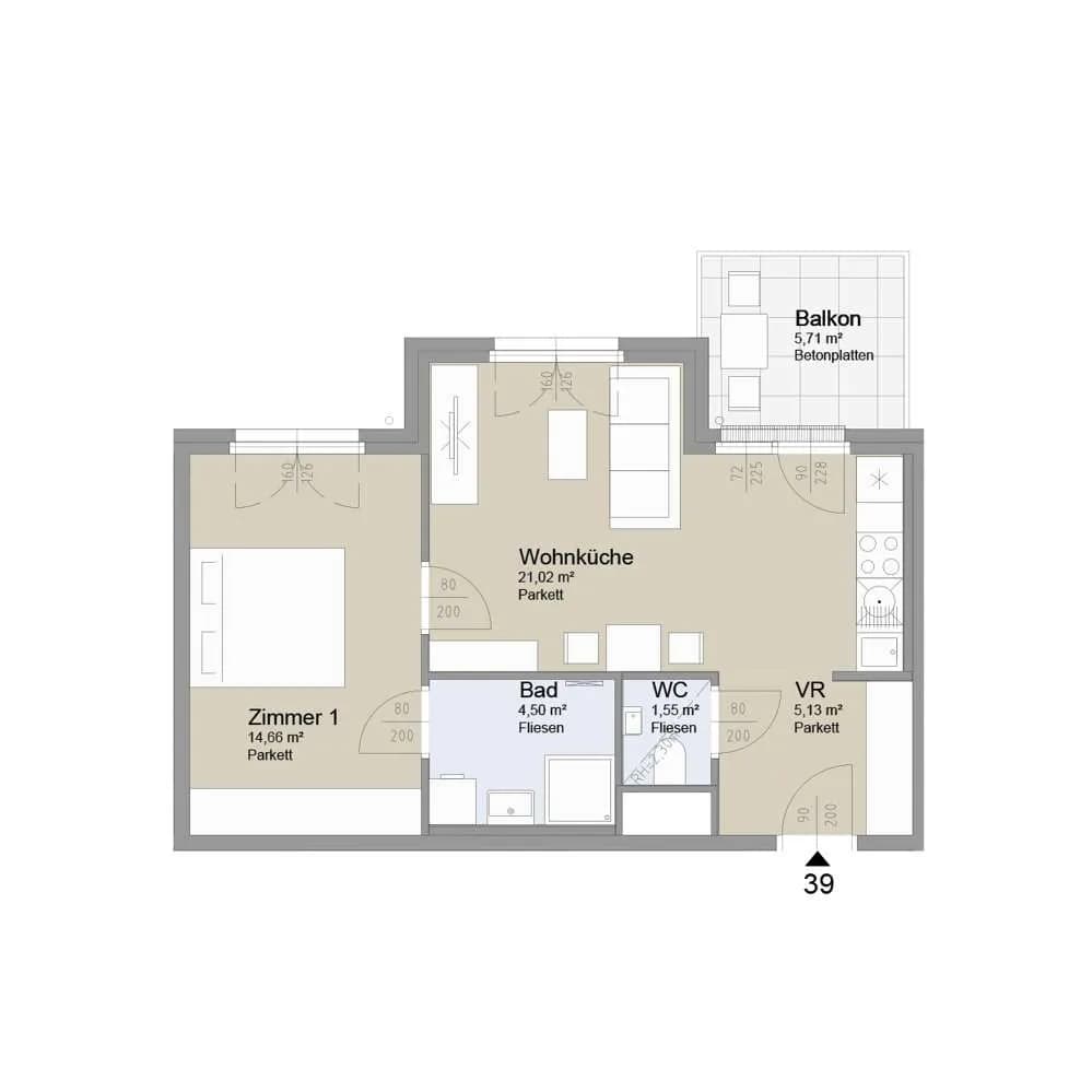 2-Zimmer-Wohnung kaufen in Wien – 46,78 m², € 370.000 – Bild 2 von 20