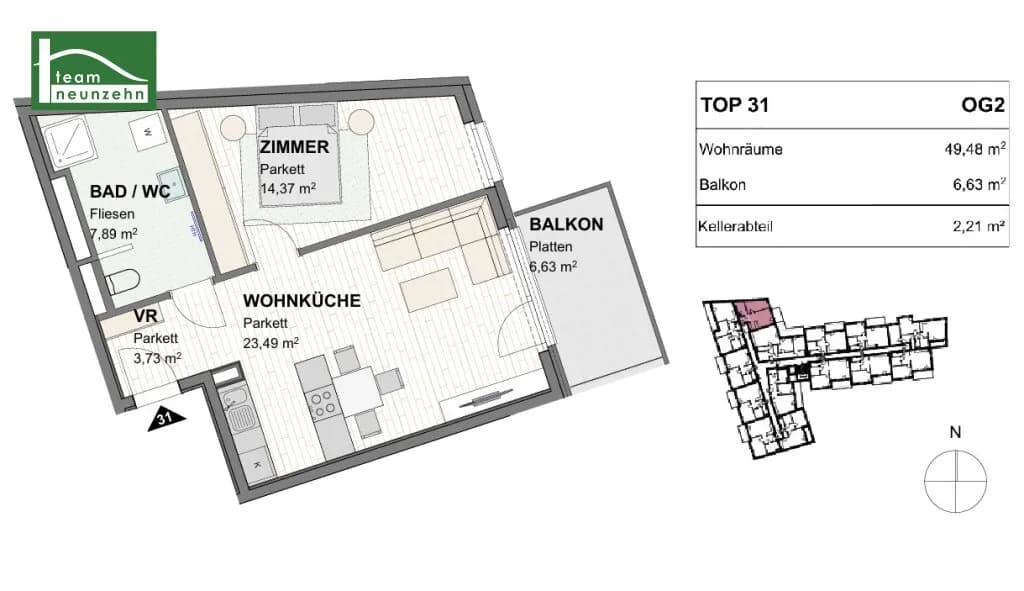 2-Zimmer-Wohnung mieten in Sankt Pölten – 49,48 m², € 828 – Bild 18 von 18