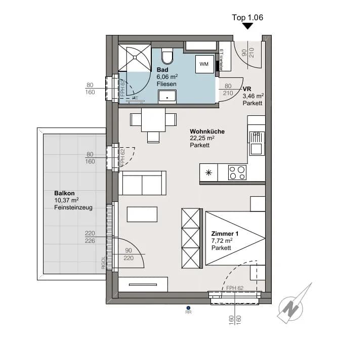 1-Zimmer-Wohnung kaufen in Linz – 39,41 m², € 239.000 – Bild 3 von 3