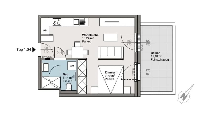 1-Zimmer-Wohnung kaufen in Linz – 34,17 m², € 214.000 – Bild 3 von 3