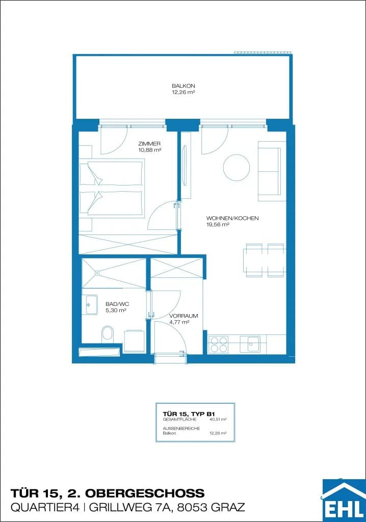 2-Zimmer-Wohnung mieten in Graz – 40,51 m², € 566 – Bild 12 von 12