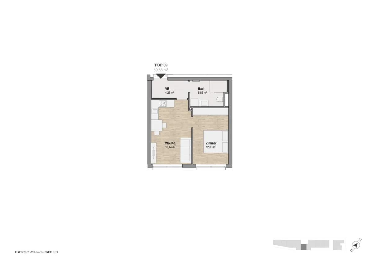 2-Zimmer-Wohnung kaufen in Graz – 39,39 m², € 201.000 – Bild 3 von 7
