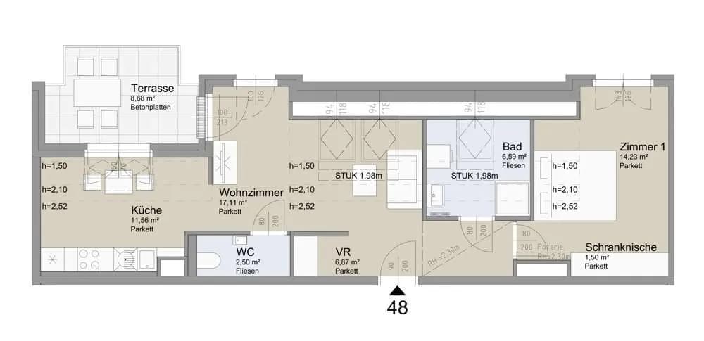 2-Zimmer-Wohnung kaufen in Wien – 60,35 m², € 511.000 – Bild 2 von 16