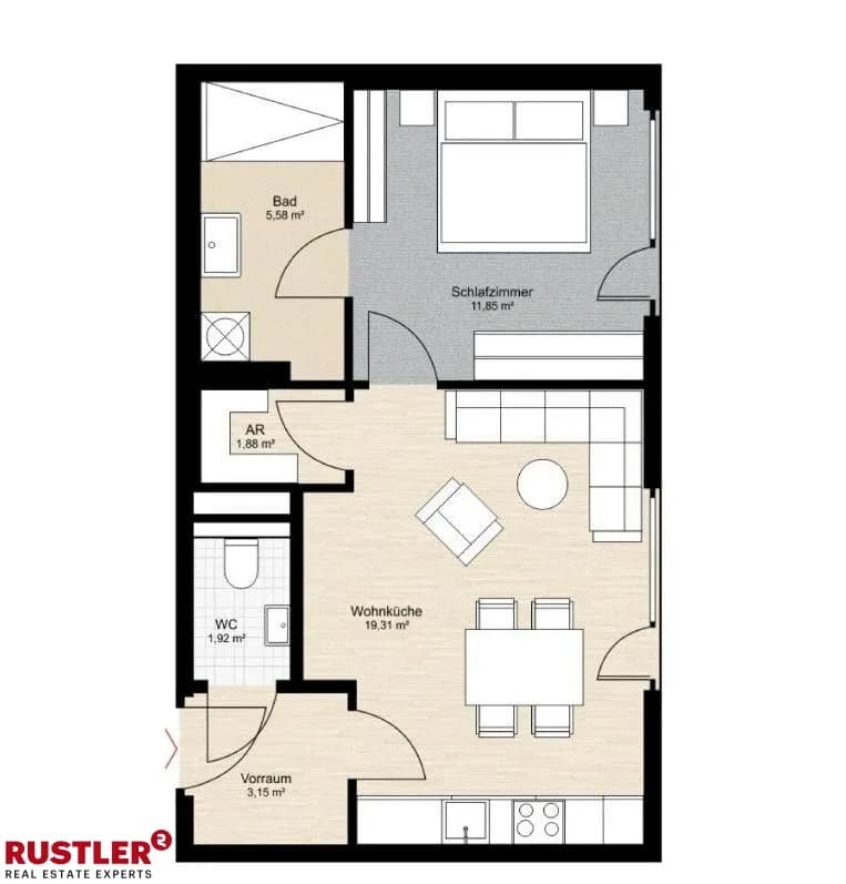 2-Zimmer-Wohnung kaufen in Klagenfurt – 43,69 m², € 240.000 – Bild 12 von 12