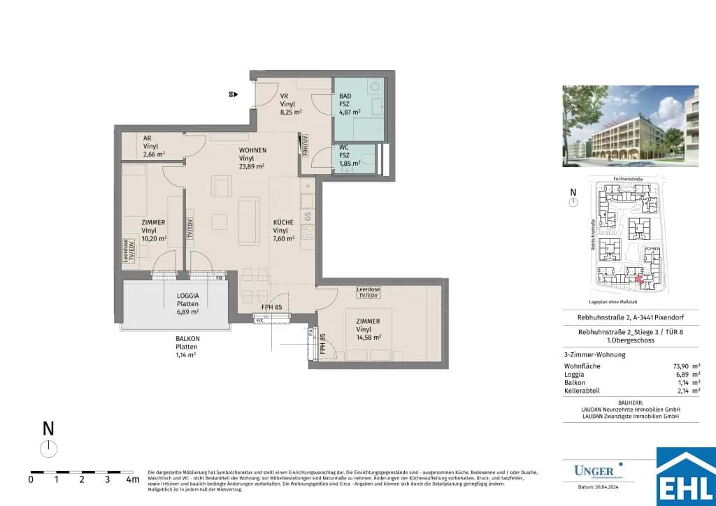 3-Zimmer-Wohnung mieten in Tulln – 73,9 m², € 1.055 – Bild 10 von 10