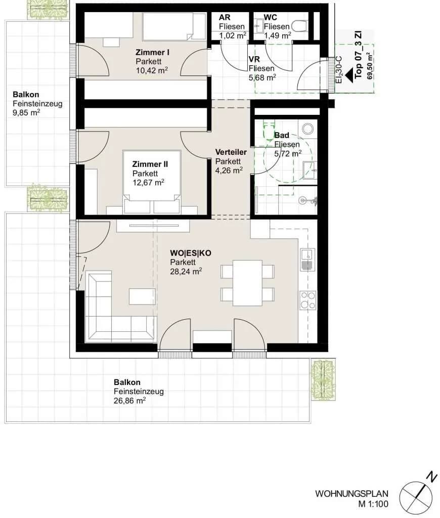 3-Zimmer-Wohnung kaufen in Graz – 69,5 m², € 432.000 – Bild 8 von 10