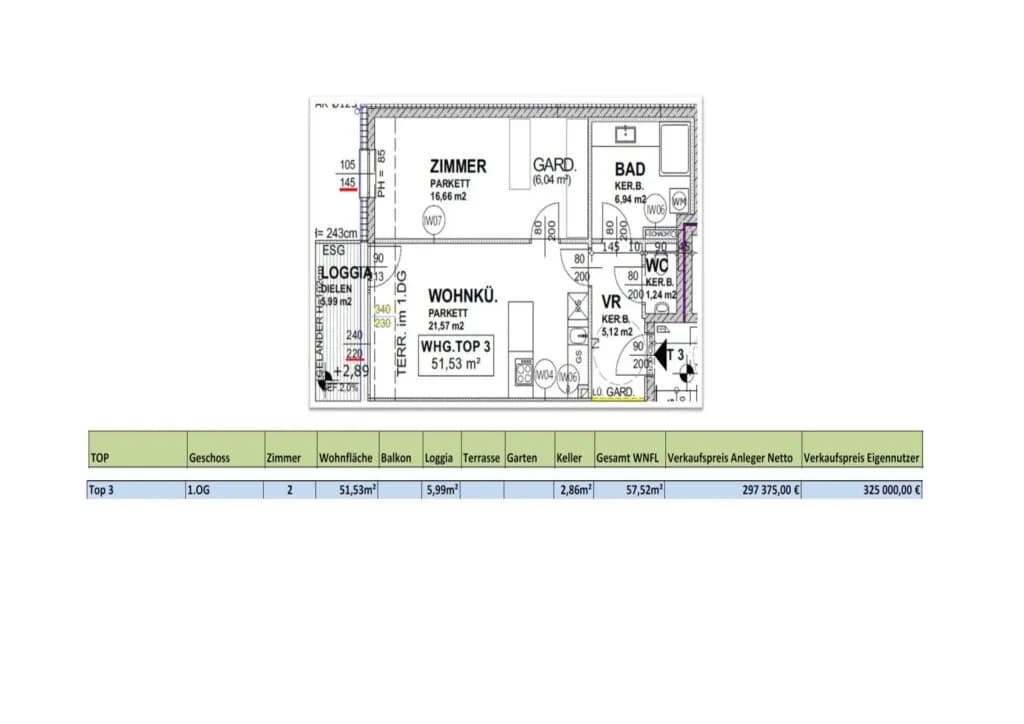 2-Zimmer-Wohnung kaufen in Wien – 57,52 m², € 325.000 – Bild 2 von 2