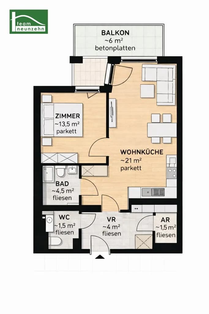 2-Zimmer-Wohnung kaufen in Wien – 46 m², € 299.900 – Bild 7 von 7