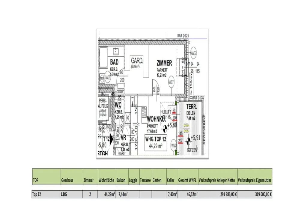 2-Zimmer-Wohnung kaufen in Wien – 45,12 m², € 319.000 – Bild 2 von 2