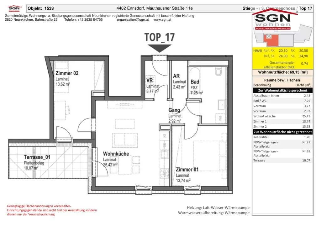 3-Zimmer-Wohnung mieten in Amstetten – 69,15 m², € 980 – Bild 14 von 14