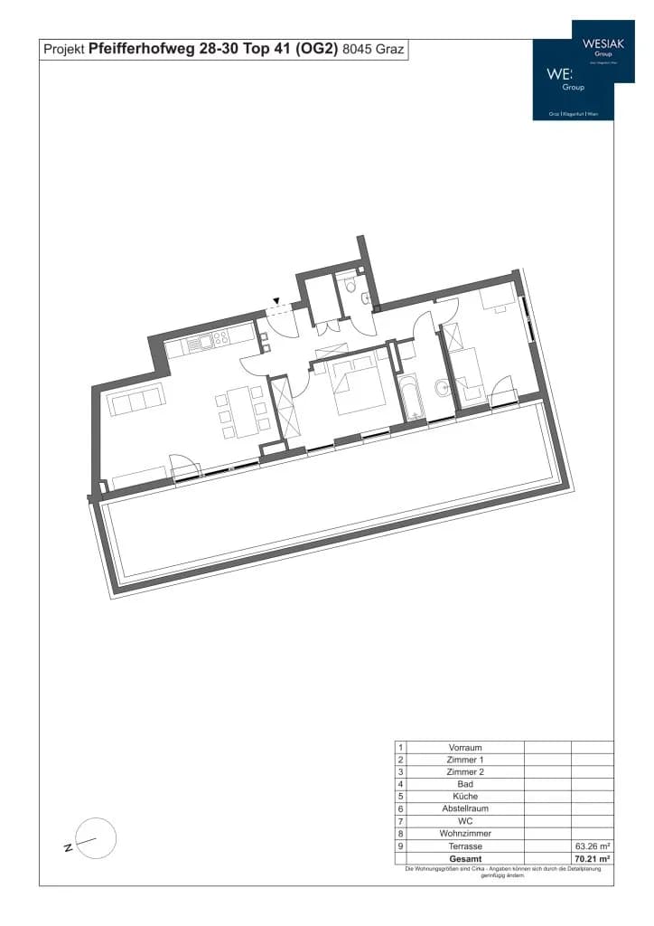 3-Zimmer-Wohnung mieten in Graz – 70 m², € 1.019 – Bild 2 von 2