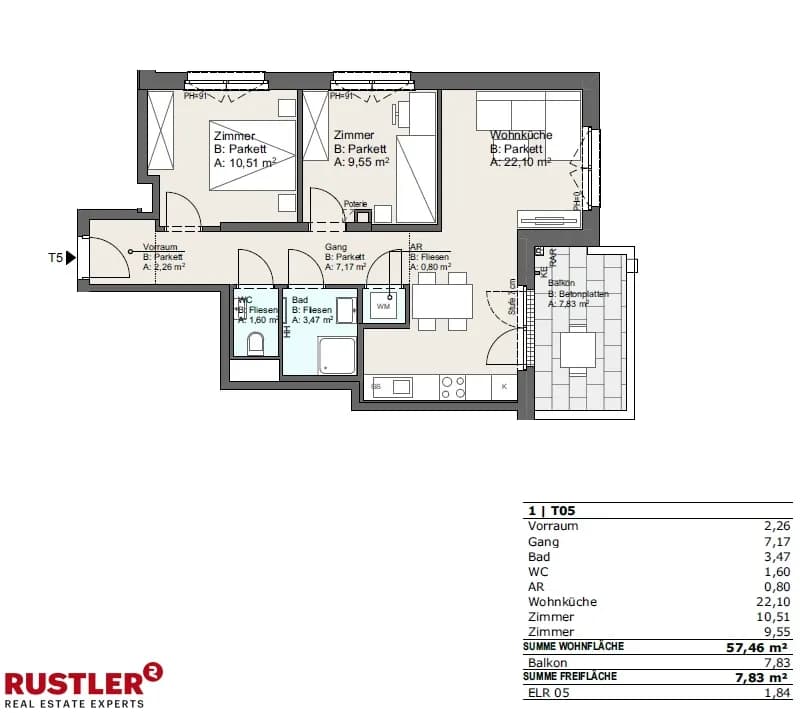 3-Zimmer-Wohnung kaufen in Wien – 57,46 m², € 358.680 – Bild 18 von 19