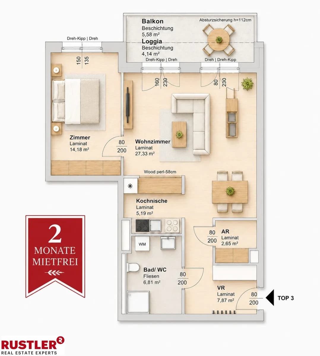 2-Zimmer-Wohnung mieten in Graz – 73,75 m², € 843 – Bild 1 von 2