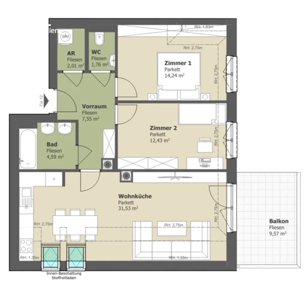 3-Zimmer-Wohnung kaufen in Tulln – 74,11 m², € 355.000 – Bild 18 von 19