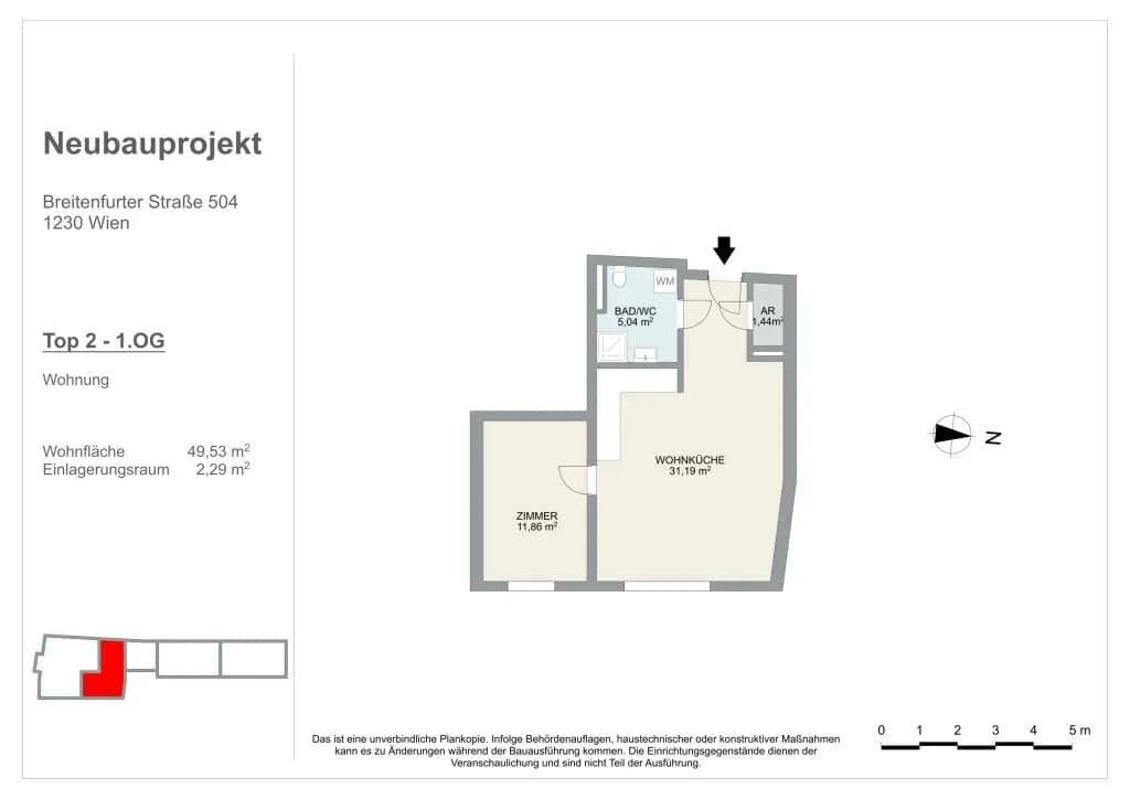 2-Zimmer-Wohnung kaufen in Wien – 49,53 m², € 285.000 – Bild 6 von 6