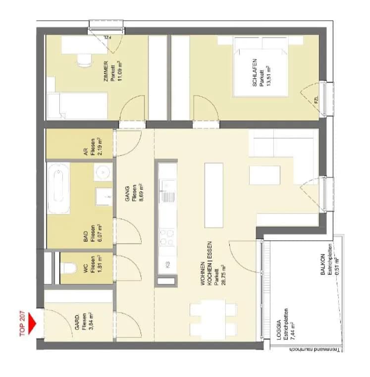 3-Zimmer-Wohnung mieten in Grieskirchen – 75,82 m², € 923 – Bild 3 von 10