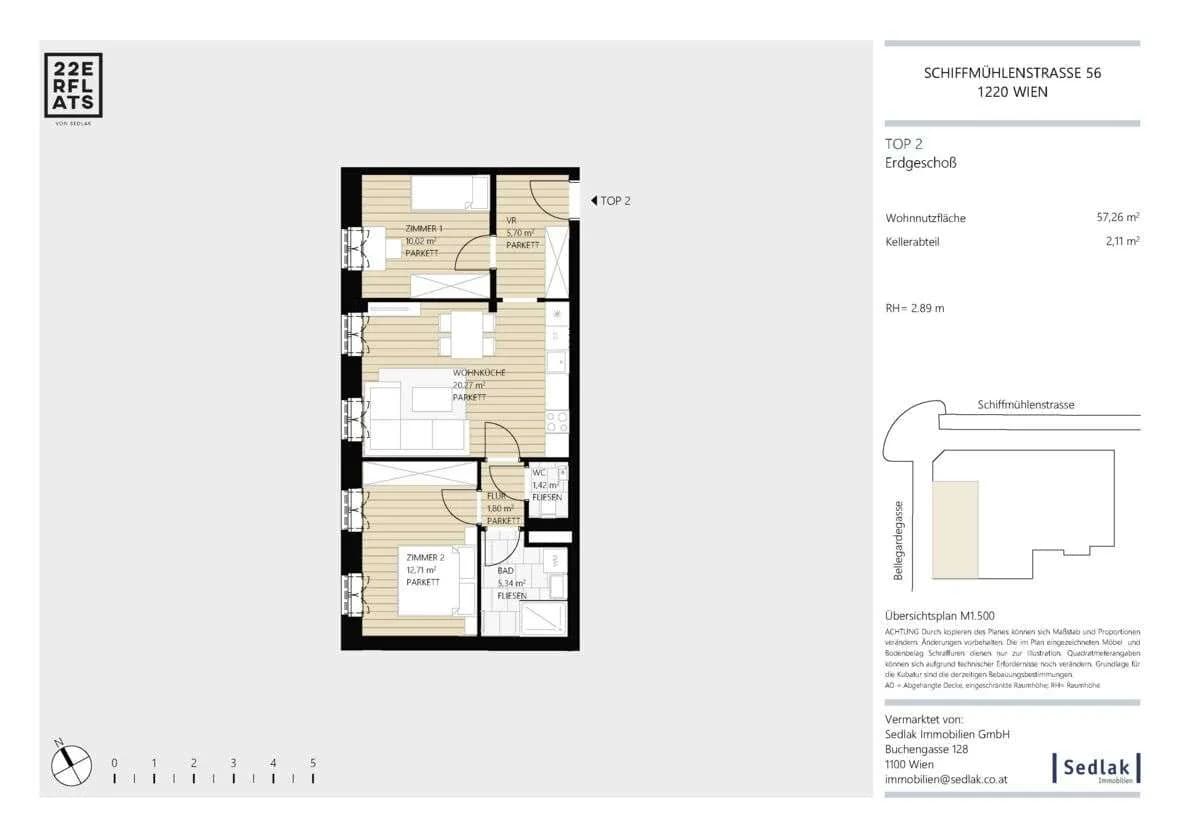 3-Zimmer-Wohnung kaufen in Wien – 57,26 m², € 390.000 – Bild 2 von 8