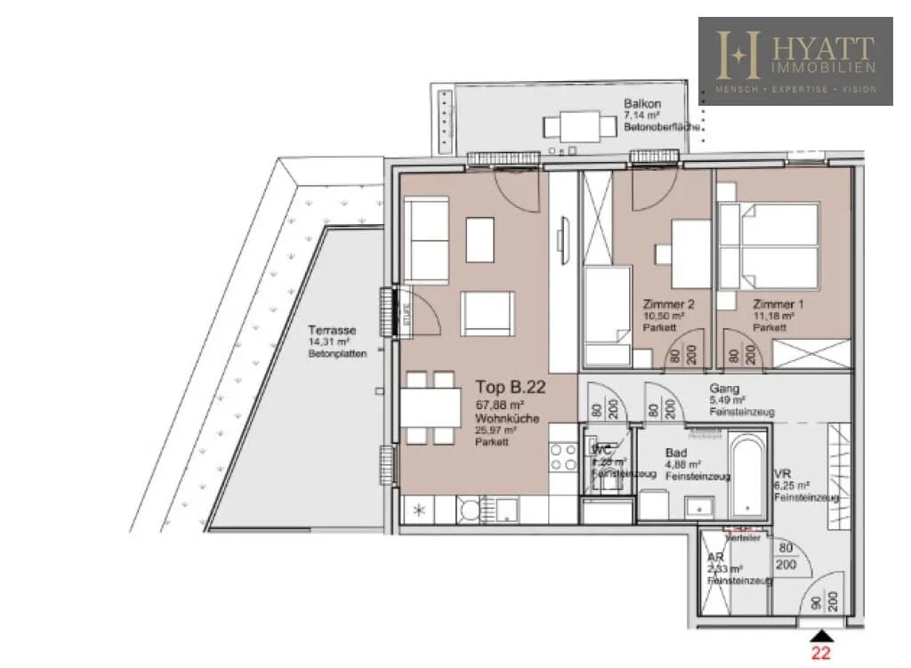 3-Zimmer-Wohnung mieten in Wien – 67,88 m², € 1.900 – Bild 3 von 3