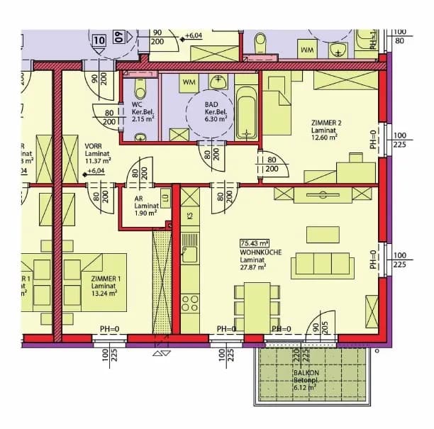 3-Zimmer-Wohnung mieten in Melk – 75,43 m², € 864 – Bild 2 von 2