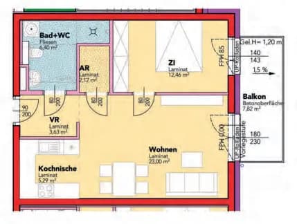 2-Zimmer-Wohnung mieten in Amstetten – 52,9 m², € 642 – Bild 2 von 2