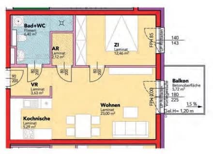 2-Zimmer-Wohnung mieten in Amstetten – 52,9 m², € 575 – Bild 2 von 2