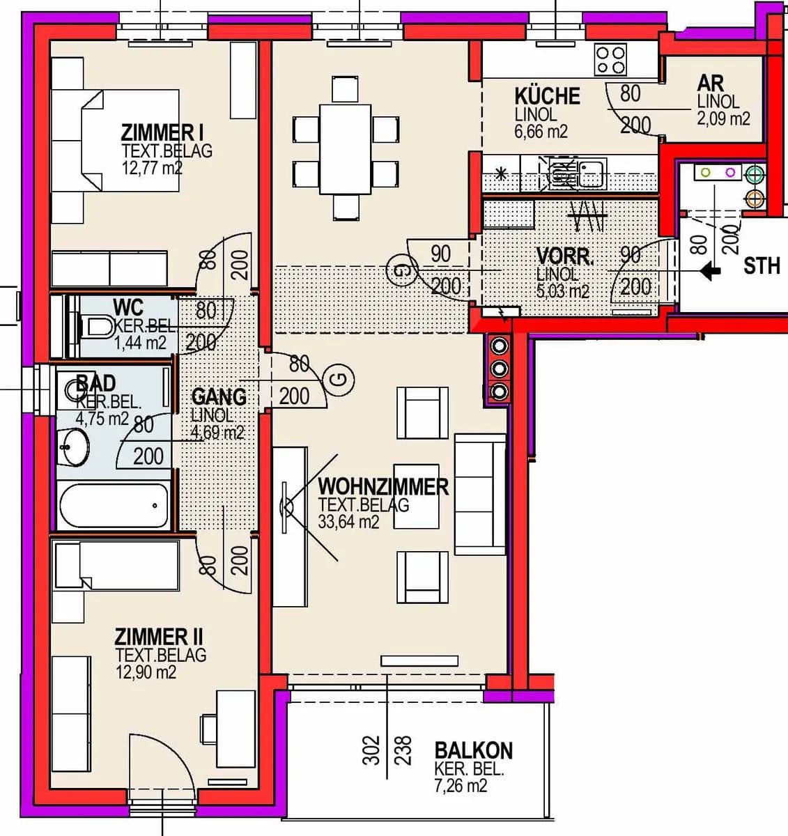 3-Zimmer-Wohnung mieten in Bruck an der Leitha – 83,97 m², € 908 – Bild 2 von 2