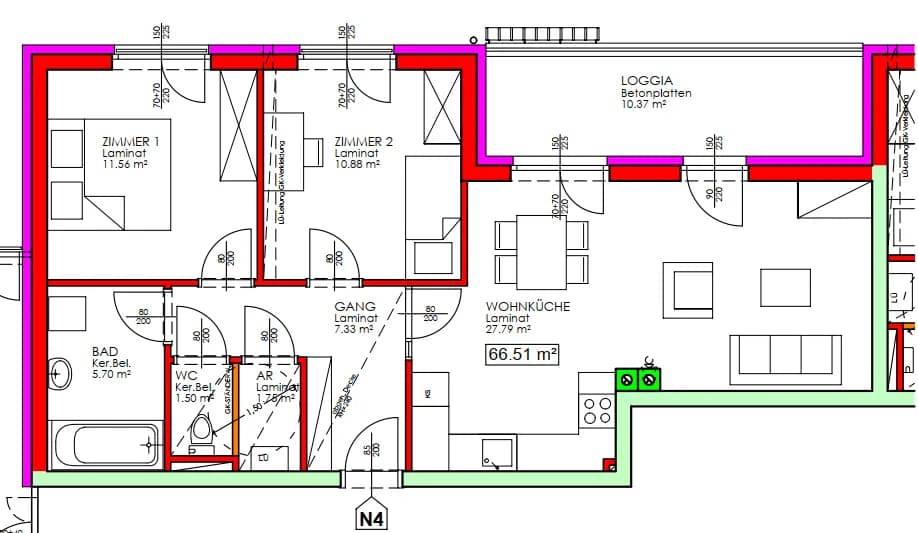 3-Zimmer-Wohnung mieten in Lilienfeld – 66,51 m², € 668 – Bild 2 von 2