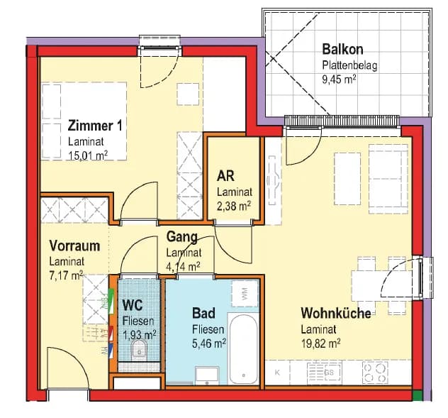 2-Zimmer-Wohnung mieten in Gänserndorf – 55,91 m², € 678 – Bild 2 von 2