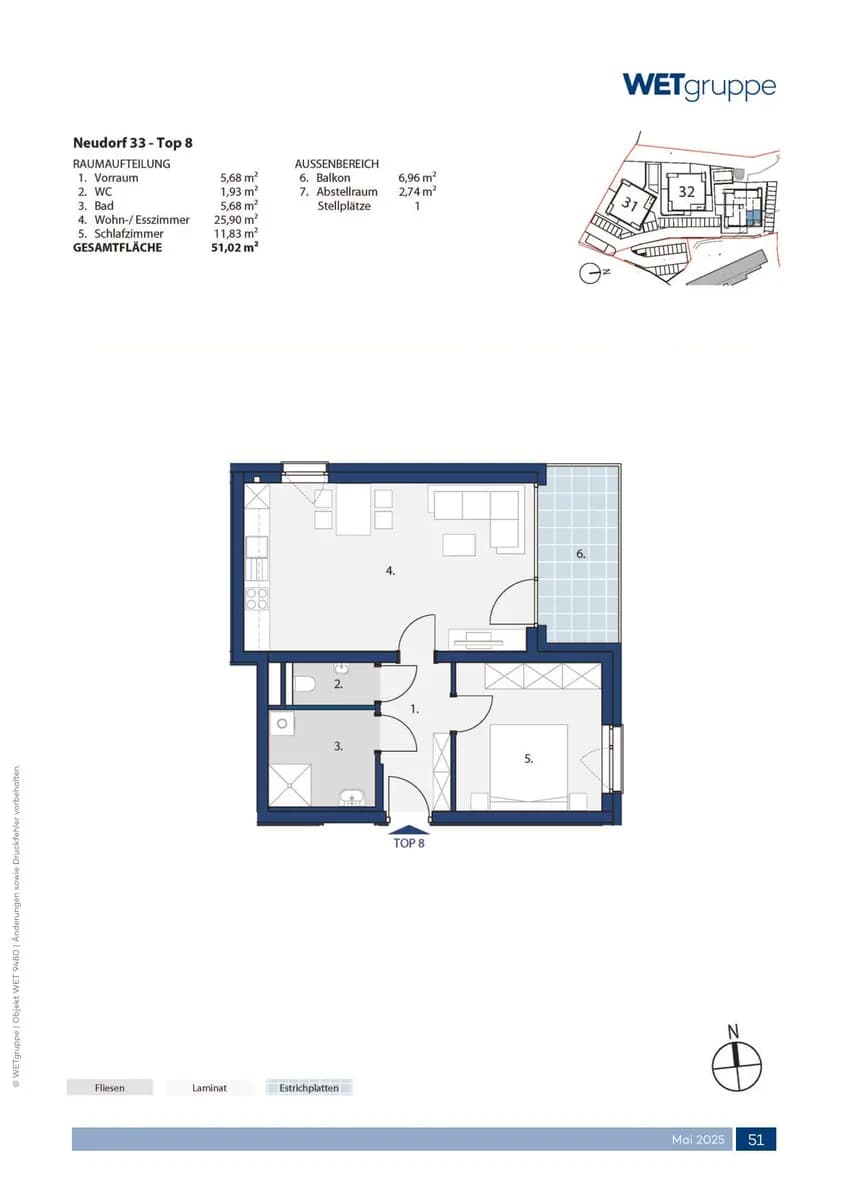 2-Zimmer-Wohnung mieten in Amstetten – 51,02 m², € 534 – Bild 2 von 2