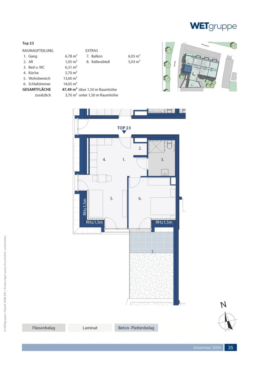 2-Zimmer-Wohnung mieten in Korneuburg – 47,49 m², € 606 – Bild 2 von 2