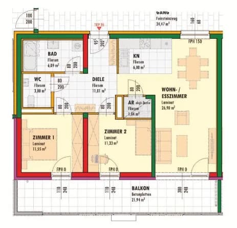 3-Zimmer-Wohnung mieten in Neunkirchen – 77,72 m², € 984 – Bild 2 von 2