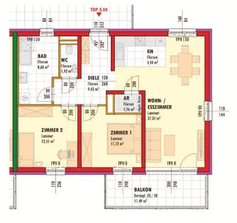 3-Zimmer-Wohnung mieten in Neunkirchen – 78,73 m², € 922 – Bild 2 von 2
