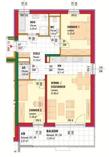 3-Zimmer-Wohnung mieten in Neunkirchen – 74,76 m², € 899 – Bild 2 von 2