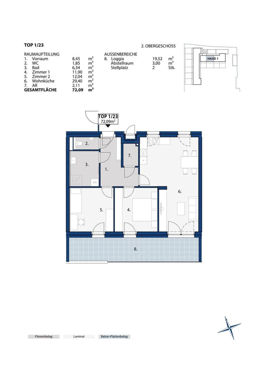 3-Zimmer-Wohnung mieten in Melk – 72,57 m², € 865 – Bild 2 von 2