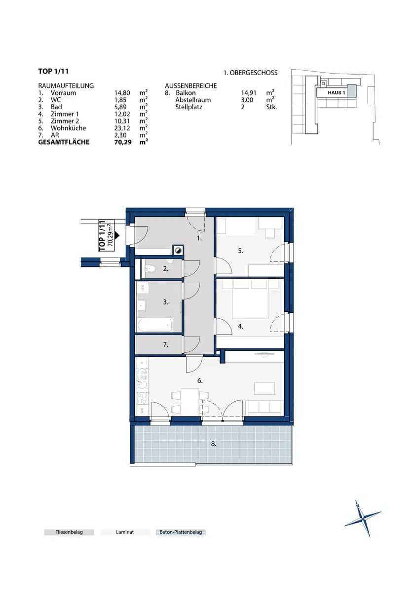 3-Zimmer-Wohnung mieten in Melk – 70,29 m², € 836 – Bild 2 von 2