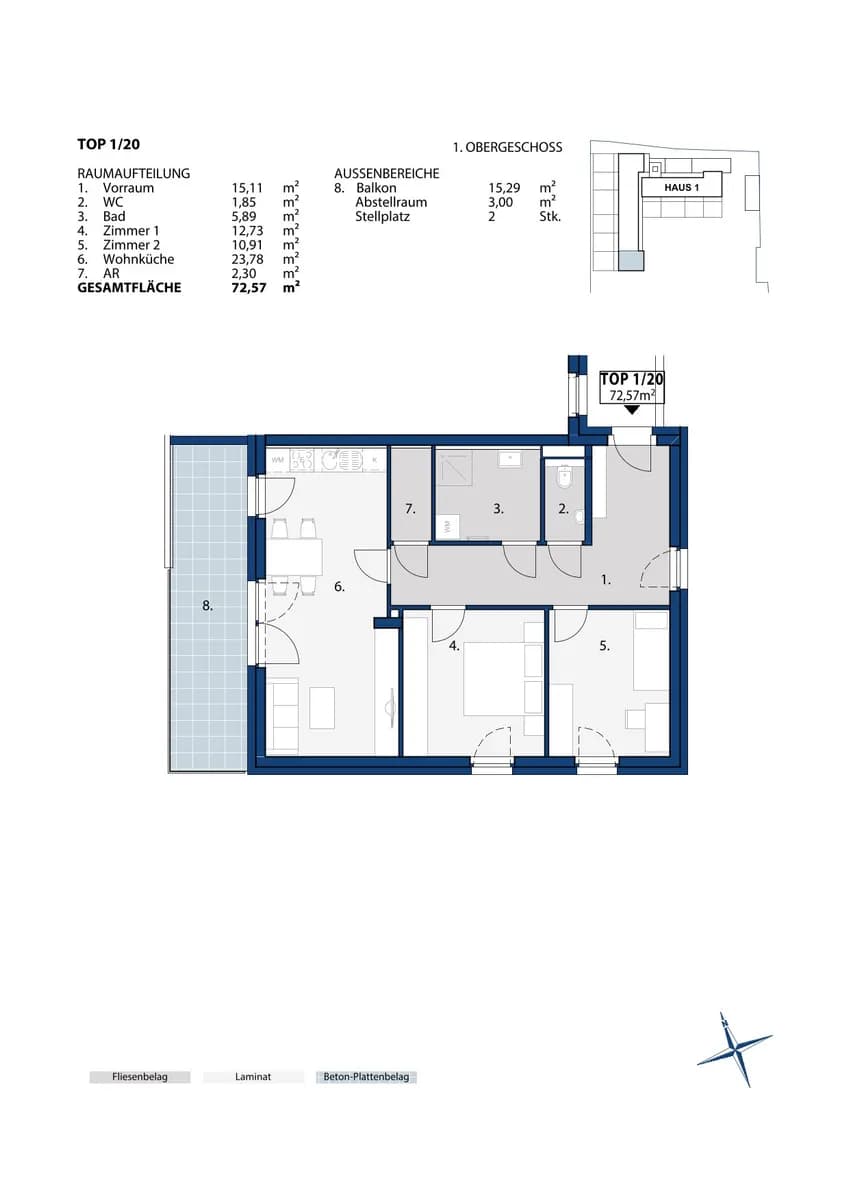 3-Zimmer-Wohnung mieten in Melk – 72,38 m², € 865 – Bild 2 von 2